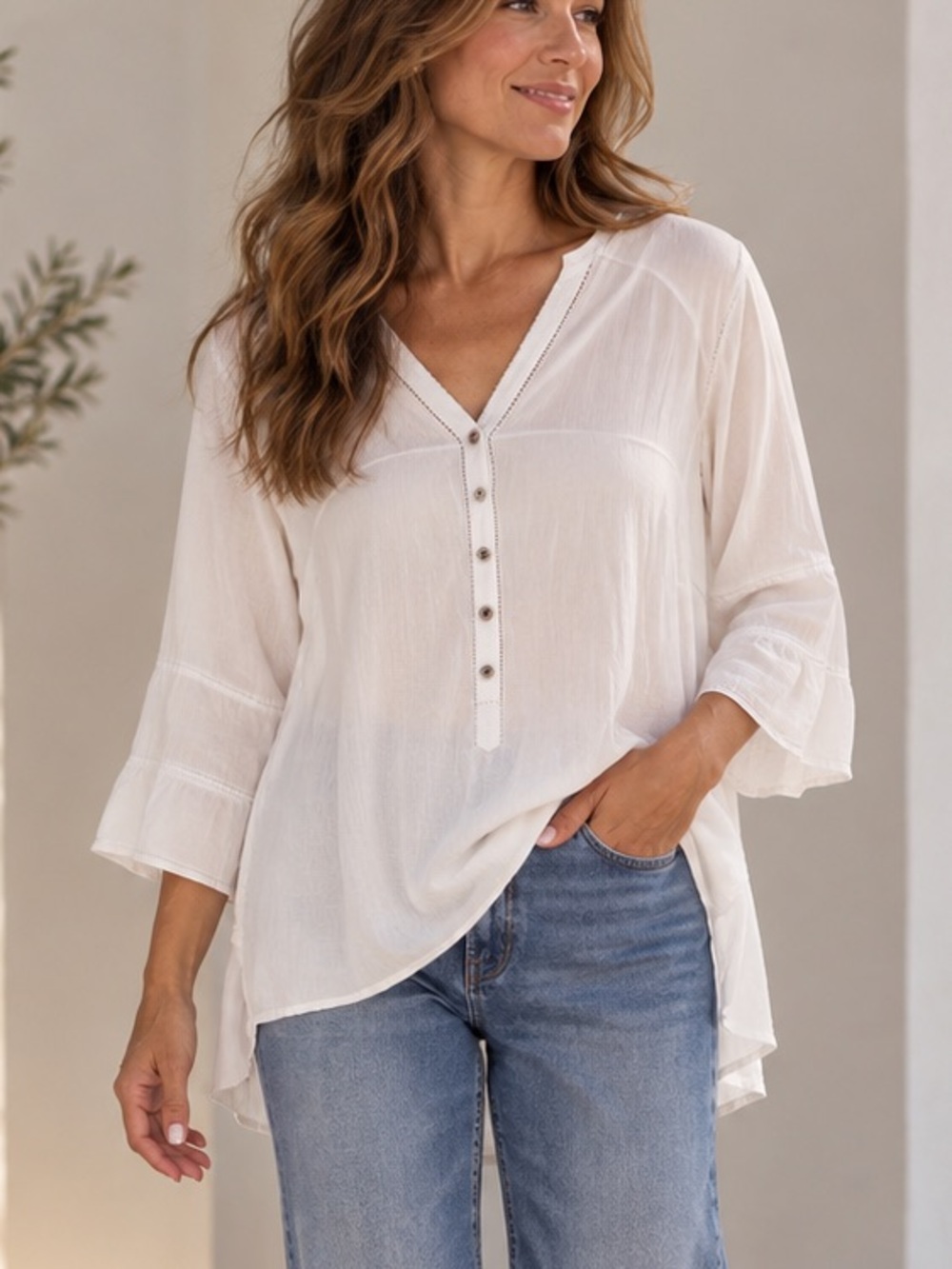 🌻MAKE OFFER🌻 Crème Fraiche Anthropologie Ivory White Cotton Peasant Tunic Large